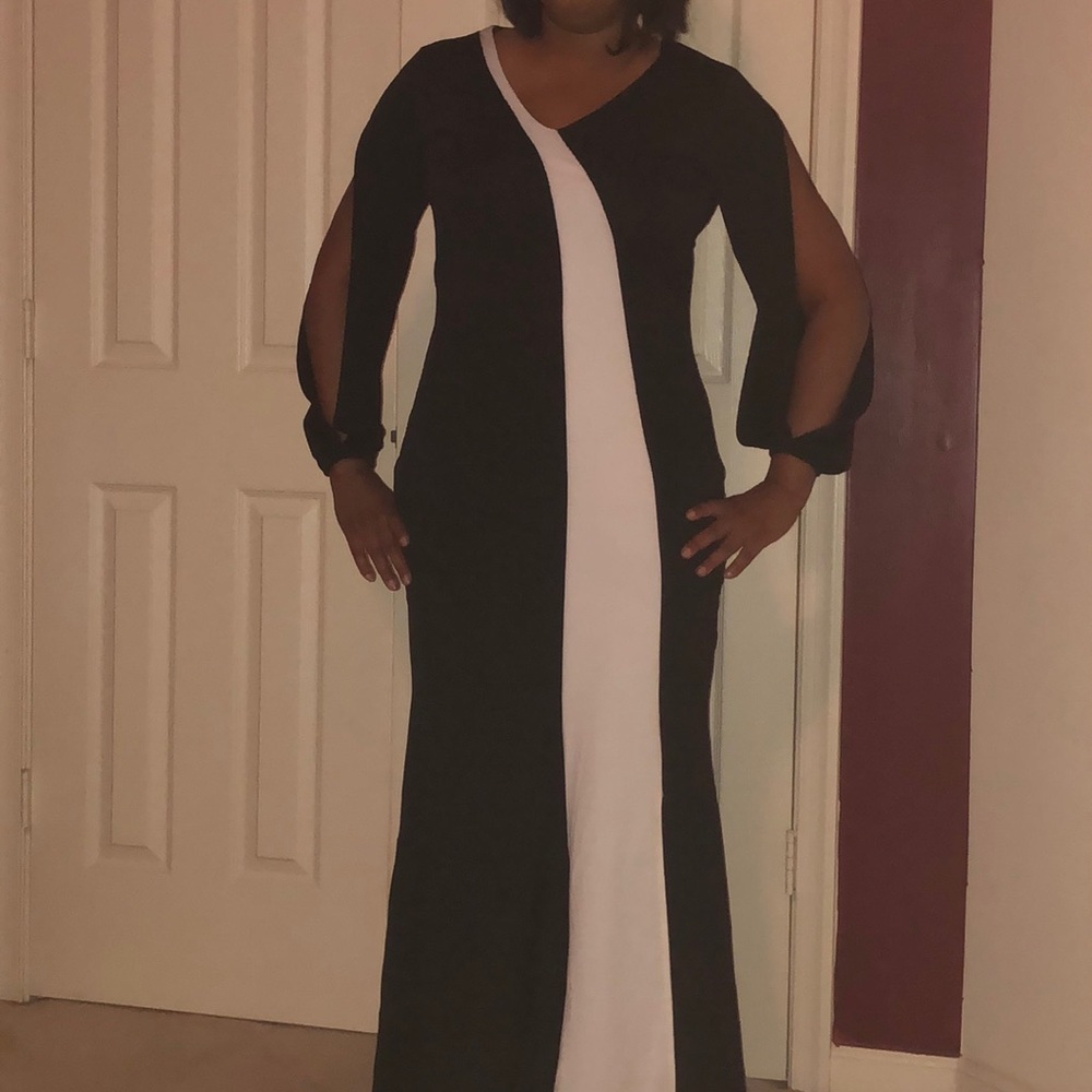 Brand new black and white gown